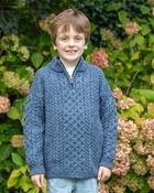 Kids Half Zip Aran Sweater Denim - 7-8 yrs