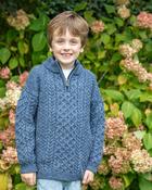 Kids Half Zip Aran Sweater Denim - 3-4 yrs image