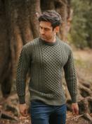 Unisex Merino Wool Aran Sweater - Army Green - PARSNIP / SMALL
