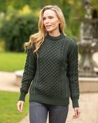 100% Merino Wool Light Weight Aran Sweater Army - Army Green / XL image