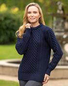100% Pure Wool Light Weight Aran Sweater Navy - Navy / L