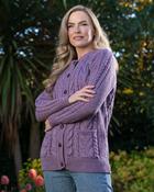 Irish Supersoft Aran Cardigan Lavender - S