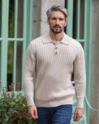 Extra Fine Merino Wool Button Neck Sweater - Beige - XL