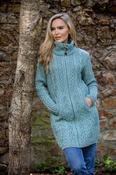 Womens Long Fitted Aran Coat - Aqua - Aqua / L image