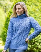 Turtleneck Aran Sweater Blue - M image