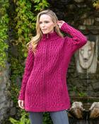 Full Zip Long Aran Cardigan Raspberry - Raspberry / L