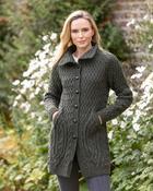 Irish Aran Coatigan Army - Army Green / XS