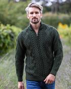 Heavyweight Extra Fine Merino Wool Half Zip Sweater - Forest Green - M