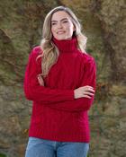 Womens Turtleneck Sweater Merino Wool Red - S image