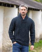 Shawl Neck Aran Sweater Blackwatch - Black Watch / XXL