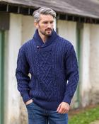 Aran Shawl Neck Sweater Deep Water Blue - S image