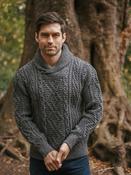 Shawl Neck Aran Sweater Slate - Mid Grey / XL