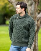 Aran Shawl Neck Sweater Army Green - S