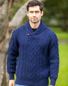 Aran Shawl Neck Sweater Deep Water Blue - L image