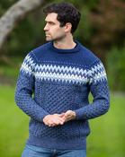 Unisex Merino Wool  Aran Fairisle Sweater  Denim - XS
