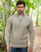 Mens Aran Half Zip Neck Sweater Beige - M image