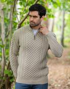 Mens Aran Half Zip Neck Sweater Beige - XS image