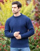 Unisex Merino Wool Aran Sweater - Deep Water Blue - Navy / M image