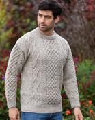 Pure Wool Unisex Aran Sweater Oatmeal Fleck - XS