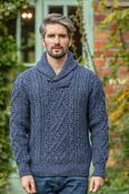 Aran Shawl Neck Sweater Denim - Denim Marl / M