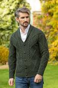 Mens V Neck Cardigan Army Green - XXL
