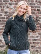 Aran Cable Knit Side Zip Army Green - XXL