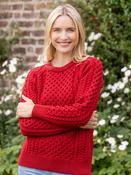 Ladies 100% Merino Wool Aran Sweater Red - XS image