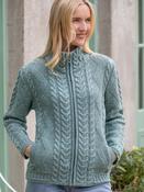 Ladies Aran Turtleneck Zip Aqua - S image