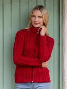 Ladies Aran Turtleneck Zip Cardigan Red - XL