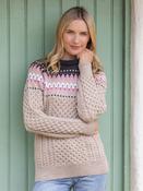 Ladies Merino Wool Fitted Fairisle Sweater Oatmeal - M image