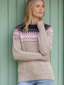 Ladies Merino Wool Fitted Fairisle Sweater Oatmeal - XXL image