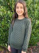 Kids Aran Sweater Merino Wool - Army Green - 5-6 yrs image