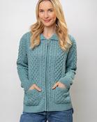 Irish Aran Cardigan with Zip - Aqua - L