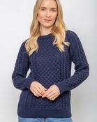 Ladies Merino Wool Fitted Aran Sweater Navy - L