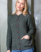 Irish Aran Cardigan Army Green - XL