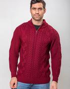 Heavyweight Extra Fine Merino Wool Half Zip Sweater - Berry - L