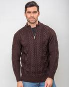 Heavyweight Extra Fine Merino Wool Half Zip Sweater - Brown - M image