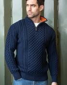 ARAN HALF ZIP SWEATER 2507- Navy with Terracotta collar - XXL