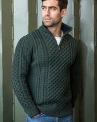 Mens Aran Half Zip Neck Sweater Army Green - XL image