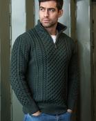 Mens Aran Half Zip Neck Sweater Army Green - 3XL image