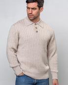 Extra Fine Merino Wool Button Neck Sweater - Beige - XXL