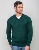 Extra Fine Merino Wool v Neck Sweater Forest Green - M image