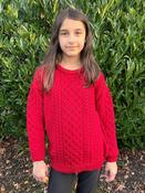 Kids Aran Sweater Merino Wool - Red - 5-6 yrs