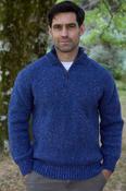 100% Donegal Wool Blue Fleck Men's Half Zip Sweater - L image