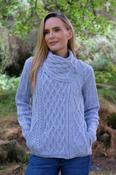 100% Merino Wool Side Zip Aran Cardigan – Sky Blue - 2XL image