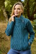 100% Merino Wool Side Zip Aran Cardigan – Bermuda - S