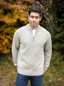 100% Lambswool Cable Knit Half Zip Oatmeal - Oatmeal / XL