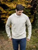 100% Lambswool Cable Knit Crew Neck Oatmeal - Oatmeal / XXL
