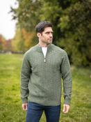 100% Lambswool Cable Knit Half Zip Pesto - Green / S image