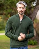 100% Light Weight Lambswool Half Zip Army Green - Green / L